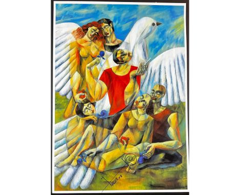 Offset Lithograph titled United Nations Decade for Human Rights Education Poster. Signed. Sight size 21"" x 30"".Condition: G