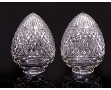 TWO CUT GLASS DROP HANGING LIGHT FITTINGS, a further cut glass light fitting and a light fitting shade (4)