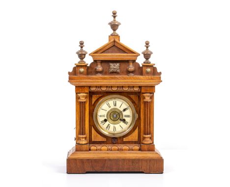 A VICTORIAN THOMAS FATTORINI 'Burglar' alarm clock or mantle clock with Roman numerals, 51cm high x 16cm deep x 29cm high 