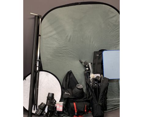 PHOTOGRAPHY EQUIPMENT - Interfit EX150 TRIPOD by Manfrotto 028B A0900756, cased, with stands and background