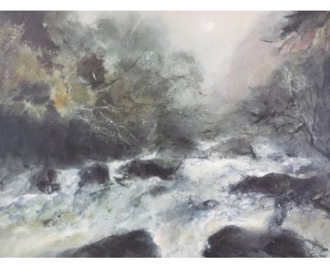 WILLIAM SELWYN limited edition print 102/300 - Snowdonia riverscape, signed in pencil, mounted but unframed, 42.5 x 52cms