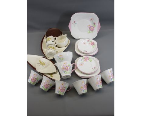 SHELLEY PINK FLORAL PAINTED TEAWARE - approximately 20 pieces, also, Carltonware mid-century style tableware