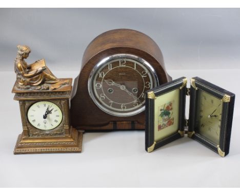 CLOCKS (3) - Enfield polished mantel clock, continental style mantel clock marked 'Taranis' and a Quartz clock