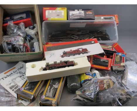 MODEL RAILWAY - boxed Hornby OO gauge carriages, some Lima, track and associated items.  Also, boxed engines, Bachmann Class 