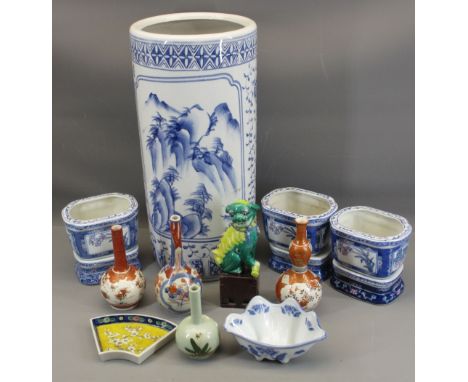 VINTAGE &amp; MODERN CHINESE &amp; JAPANESE CERAMICS to include Imari bottle vase, Kutani vases, modern blue and white potter