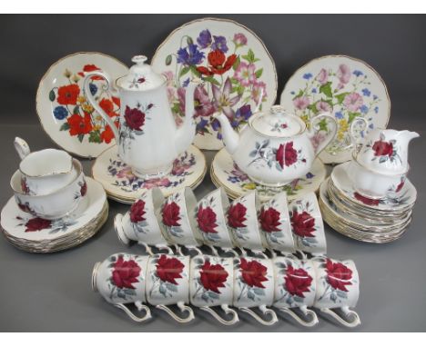 ROYAL ALBERT SWEET ROMANCE TEA &amp; COFFEE SET with tea and coffee pots, milk jugs and sugar basins together with nine Royal