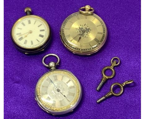 FOB WATCHES - CIRCA 1900 LADY'S (3) including an 18ct gold cased key wind example, the gold coloured dial set with Roman nume