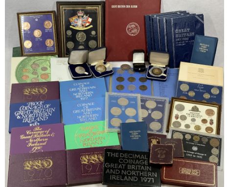 VINTAGE &amp; LATER PROOF SETS &amp; COIN COLLECTION to include Great Britain coin album, Great Britain pennies, six filled/p