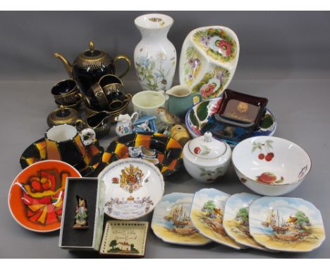 POOLE &amp; OTHER POTTERY DISHES, Cobalt and gilt Bavarian teaset, Royal Worcester Evesham, ETC