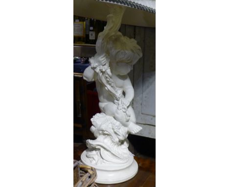 A white painted putto lamp base and shade