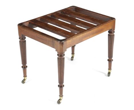 A REGENCY MAHOGANY LUGGAGE RACKATTRIBUTED TO GILLOWS, EARLY 19TH CENTURYthe slatted top above ribbed tapering legs and brass 