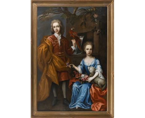 CIRCLE OF JOHN CLOSTERMAN (GERMAN 1660-1711) Portrait of Francis Wyse wearing a red coat and brown cloak with a parrot, and h