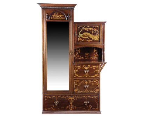 AN ARTS & CRAFTS SCOTTISH MAHOGANY AND MARQUETRY TWO-PIECE BEDROOM SUITEBY GRAHAM & MORTON, EARLY 20TH CENTURYin the Art Nouv