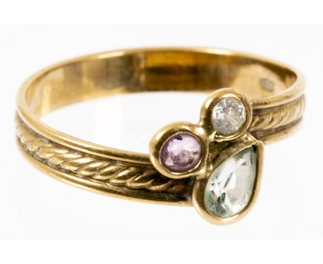 333er Gelbgold-Ring für junge &amp;amp; junggebliebene Frauen, mittig mit 3 versch. Farbsteinen besetzt, Innendurchmesser ca.