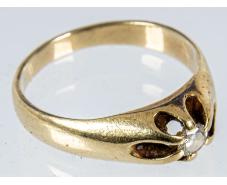 Klassischer Brillant-Solitär-Ring, 585er Gelbgold, obenauf mit einzeln gefasstem Diamant im Brillantschliff, Ringinnendurchme