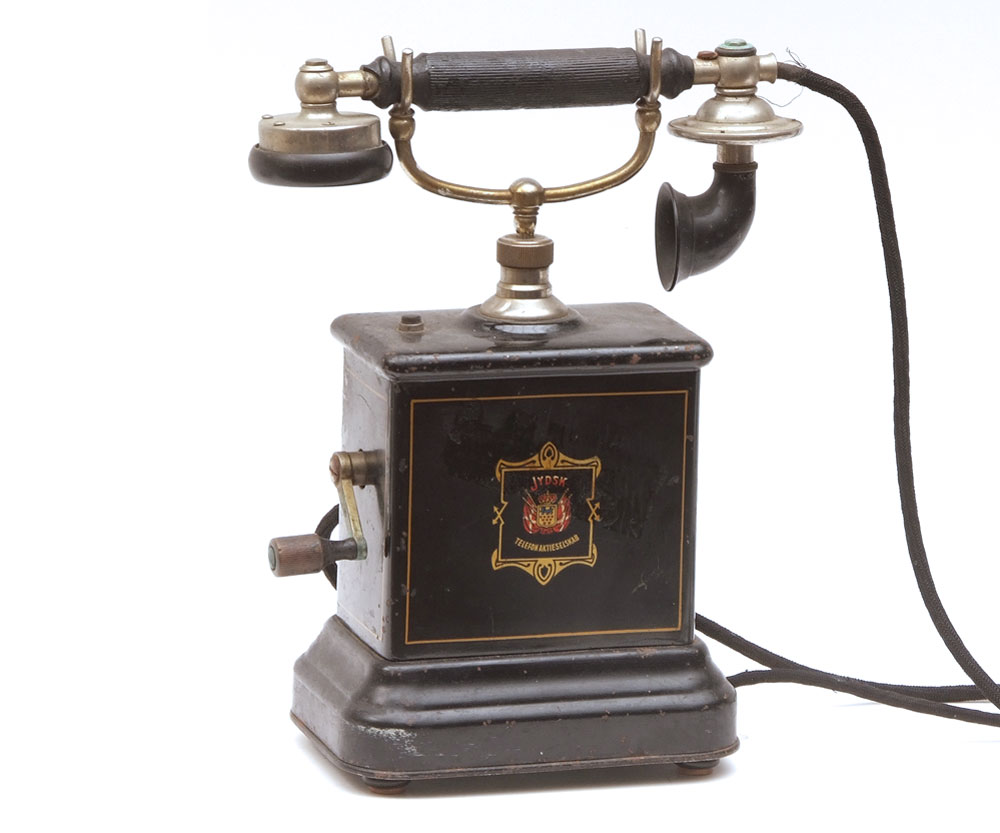 Unusual antique Danish telephone, the rectangular base marked “Jydsk ...