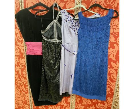 1920's-style 1960's mini dress&nbsp;in blue, fringed, a black sequin and silver sequinned cocktail dress&nbsp;by John Bates, 