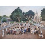 Alfred Daniels RBA RWS ARCA (1924-2015) Oil on canvas "Village Fete, Bradford-on-Avon", signed lower