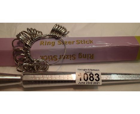 Old new stock boxed ring sizer mandrel and a boxed set of finger ring sizers. P&amp;P Group 1 (£14+VAT for the first lot and 