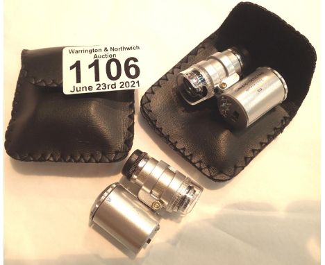 Two jewellery/currency detecting loupes with LED lights. P&amp;P Group 1 (£14+VAT for the first lot and £1+VAT for subsequent