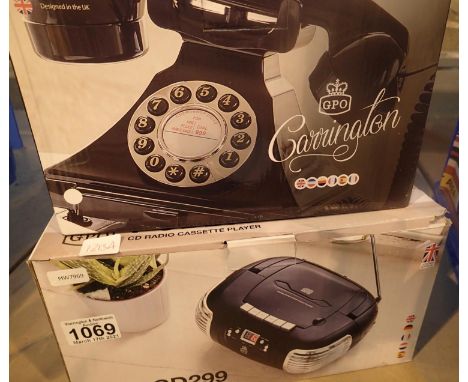 Boxed GPO Carrington rotary dial telephone and a boxed CD radio cassette player. Not available for in-house P&amp;P, contact 