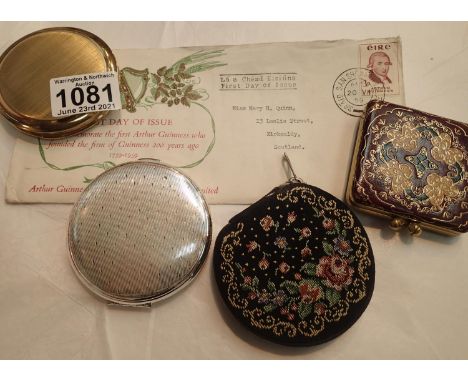 Two mint commemorative Guinness stamps1959 with four ladies compacts. P&amp;P Group 1 (£14+VAT for the first lot and £1+VAT f