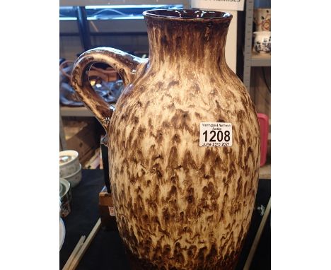 Large West German vase with single handle and volcanic design ceramic brandy glass. Not available for in-house P&amp;P, conta