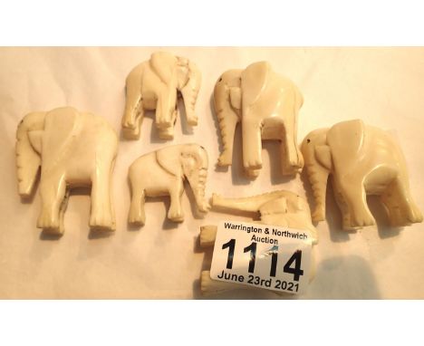 Six antique ivory hand carved elephants. P&amp;P Group 1 (£14+VAT for the first lot and £1+VAT for subsequent lots) 