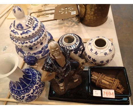 Five Oriental ceramic items including a large Mud Man. Not available for in-house P&amp;P, contact Paul O'Hea at Mailboxes on