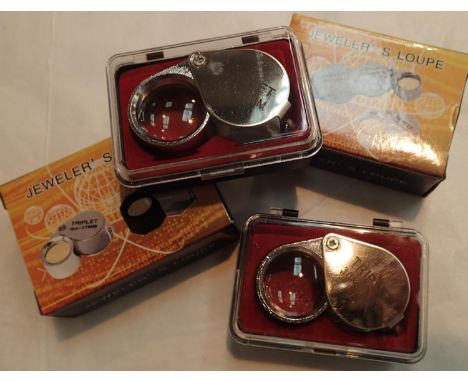 Two boxed stainless steel 20 x 21 mm jewellers loupes. P&amp;P Group 1 (£14+VAT for the first lot and £1+VAT for subsequent l