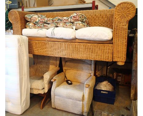 Large wicker three seat conservatory settee and two chairs. Not available for in-house P&amp;P, contact Paul O'Hea at Mailbox