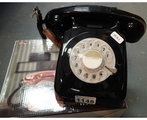Black, GPO746 Retro rotary telephone replica of the 1970s classic, compatible with modern telephone banking and any standard 