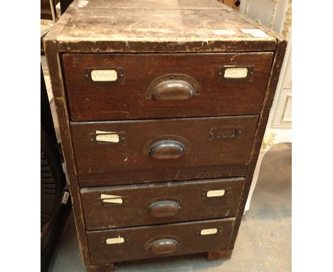 Vintage four drawer card file cabinet with contents. Not available for in-house P&amp;P, contact Paul O'Hea at Mailboxes on 0