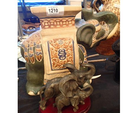 Ceramic Indian style elephant stand along with a further elephant ornament from the Juliana collection. Not available for in-