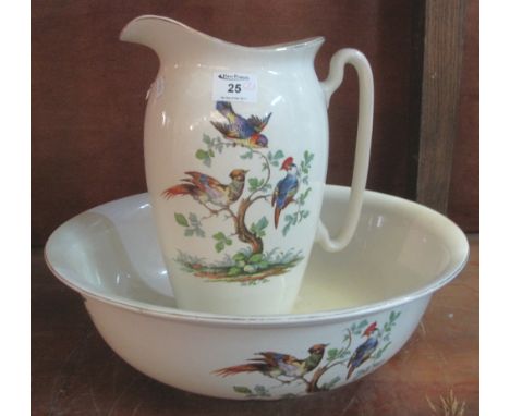 20th Century Staffordshire Pottery jug and basin with transfer printed bird decoration. (2)(B.P. 24% incl. VAT)
