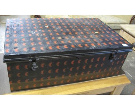 Vintage metal two handled trunk with crescent decoration. (B.P. 24% incl. VAT)