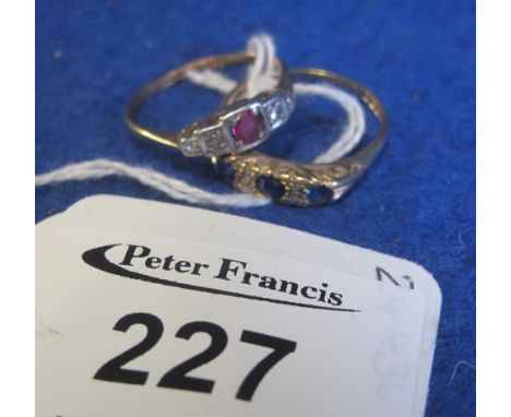 18ct gold diamond and sapphire and dress ring and a 9ct gold ruby and sapphire dress ring.  (2)(B.P. 24% incl. VAT)   CONDITI