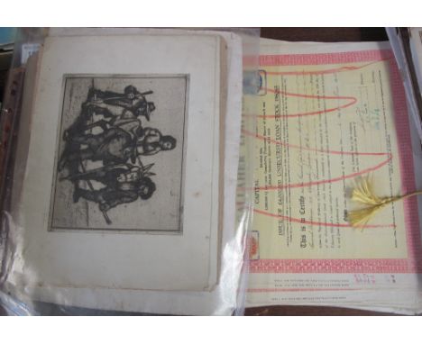 Coloured etching depicting humorous vignettes, monochrome engraving, limited, 5/30, signed: Gordon, another depicting Mexican