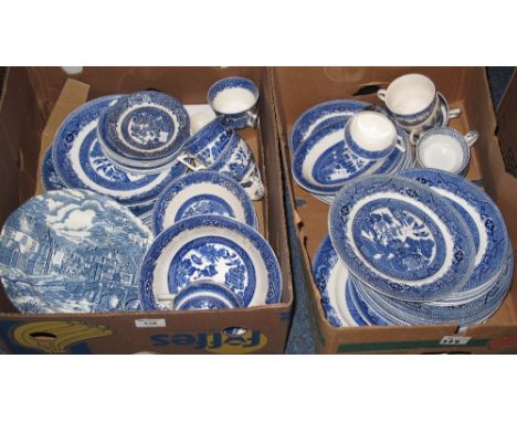 Two boxes of blue and white dinnerware, various, to include: plates; cups and saucers; bowls etc. (2)(B.P. 24% incl. VAT)