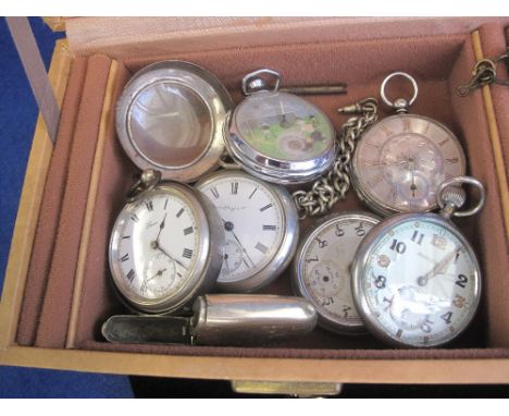 Jewellery box containing a collection of assorted pocket watches, various including 19th Century engine turned keyless open f