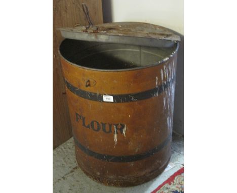 Vintage metal banded bin labelled 'Flour', with hinged lid. (B.P. 24% incl. VAT)