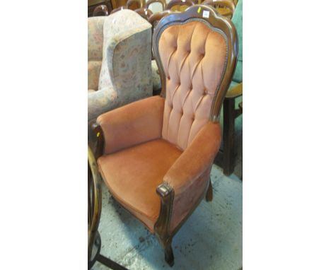 Mahogany Victorian style upholstered button back fireside chair.(B.P. 24% incl. VAT)