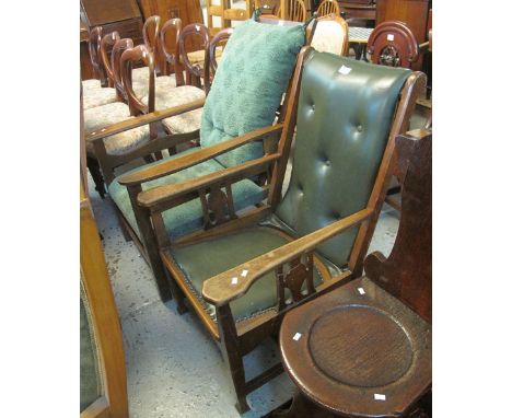 20th Century oak frame reclining armchair together with another mahogany frame button back armchair.  (2)(B.P. 24% incl. VAT)