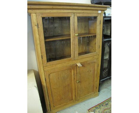 Late Victorian pine glazed kitchen cabinet.(B.P. 24% incl. VAT)   CONDITION REPORT:  159cm high x 110cm wide x 42cm deep.Spli