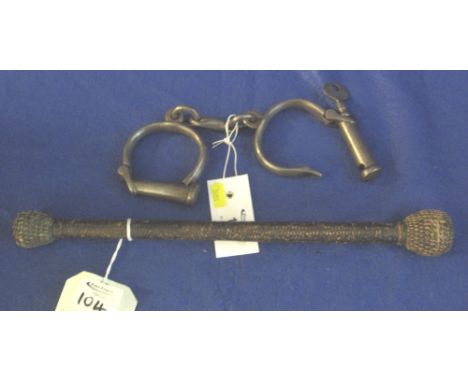 A Victorian 'life preserver' or double ended priest with braided leather and knotted string cover. 36cm long approx. Together