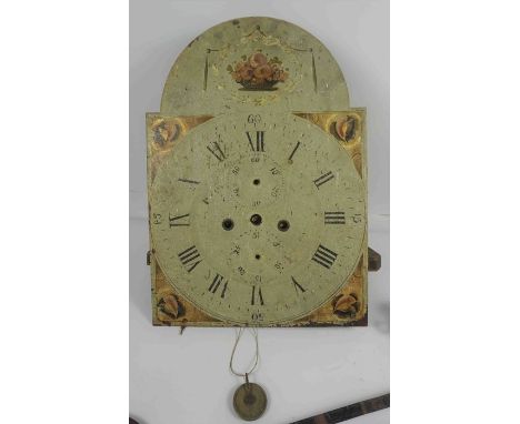 Georgian Painted Longcase Clock Dial with Works, The 13 inch Dial Having two Subsidiary Dials, With two Lead weights and Pend