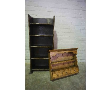 Oak Open Bookcase, 98cm high, 41cm wide, 19cm deep, Also with an Oak Wall / Spice Rack, Having Open Shelving above Drawers, 4