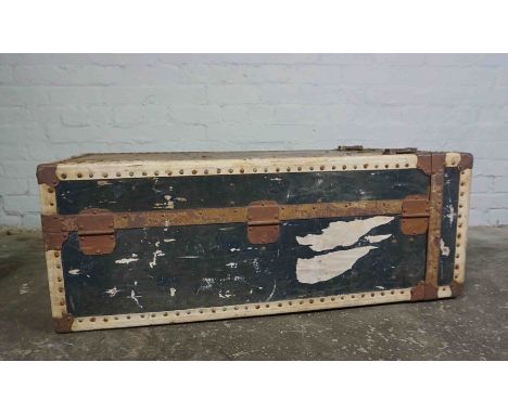 Vintage Travel Trunk, Having label for Bal Baggage of London, The Hinged top enclosing a Fitted Interior, 38cm high, 103cm wi