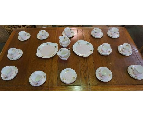 Shelley Bone China Part Tea Set, To include Cups, Saucers, Biscuit Plates, Cream Jugs with Sugar Bowls, 40 pieces