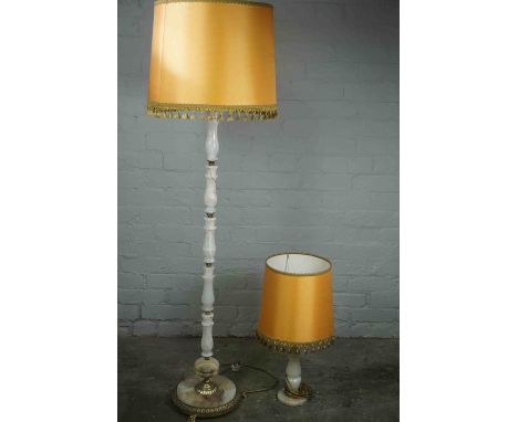 Alabaster and Gilt Metal Floor Lamp, With Shade, 120cm high, Also with a similar Table Lamp, Both fitted for Electricity, (2)